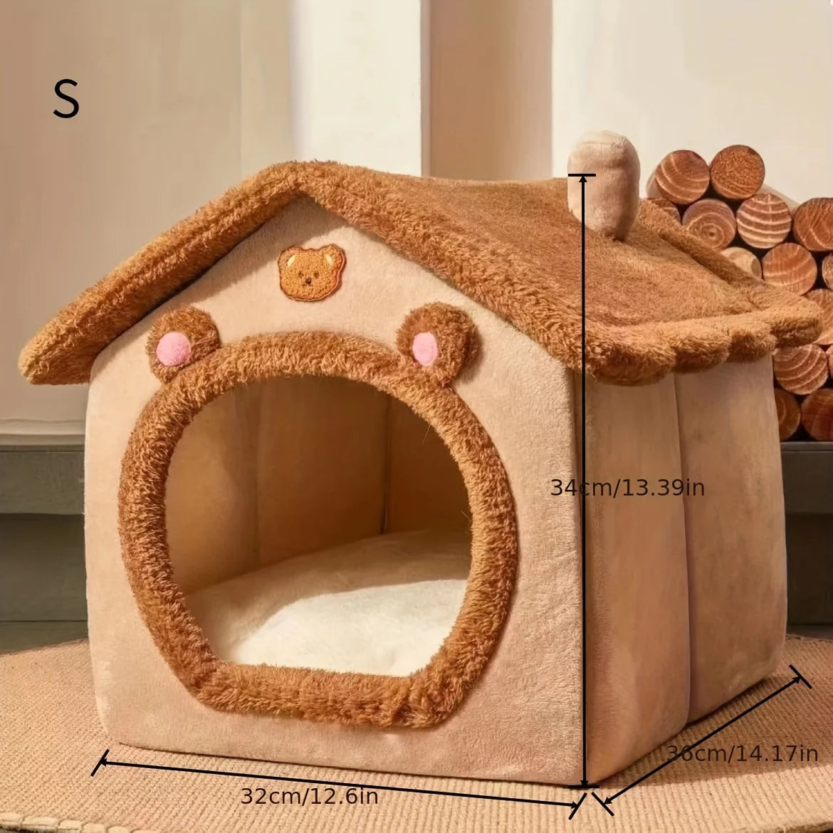 Cozy Cat Cottage - Soft, Warm, Removable, Comfortable Polyester Pet Bed House for Cats and Small Dogs - Perfect Winter Nest