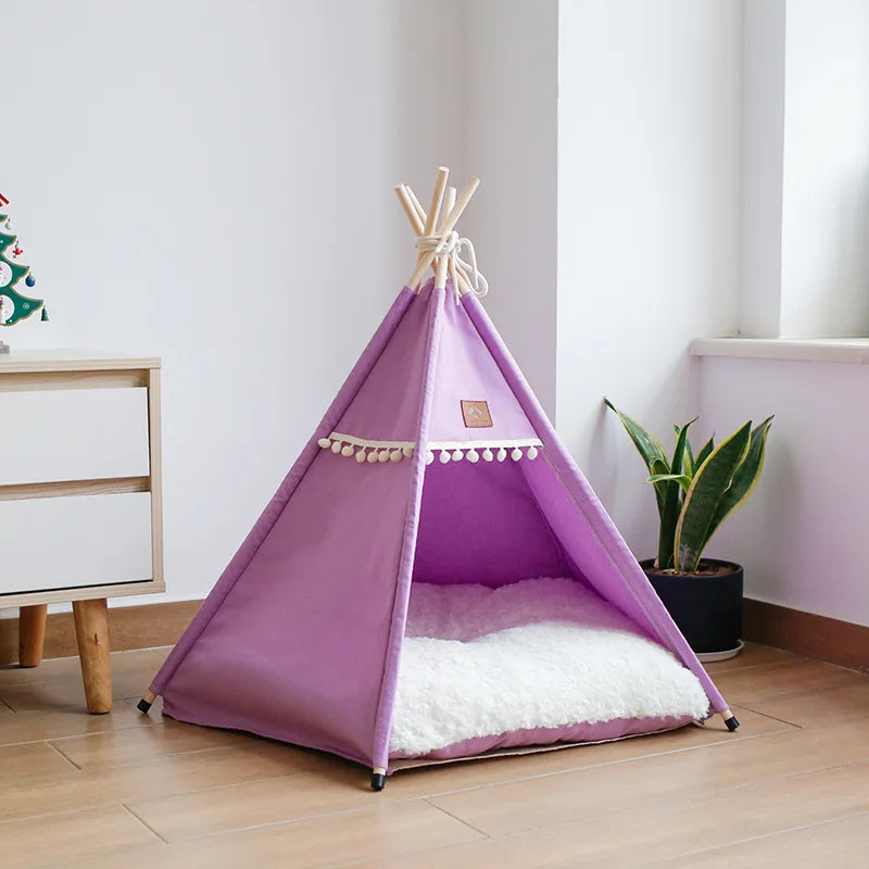 Portable Dog Teepee Tent Indoor,Dog Tent Bed with Thick Cushion,Washable Cat Teepee Tent, Warm Soft ,Indoor Canvas Pet Supplies