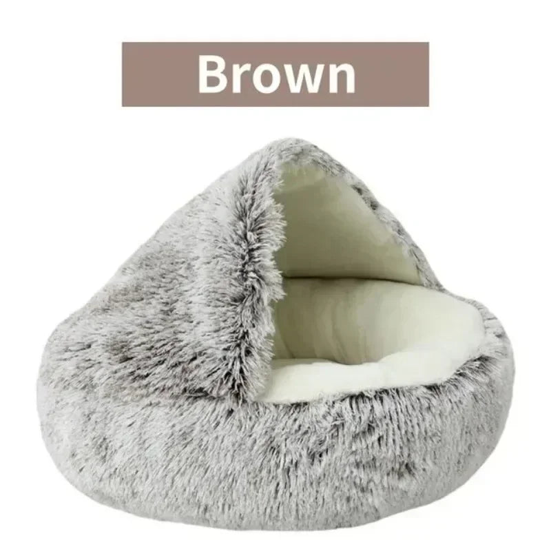 Cat Beds Simple Comfort Warm Puppy Sleeping Nest 2 in 1 Warms Long Soft Plush Round Cats Cushion Semi Enclosed Pet Sleep Bags