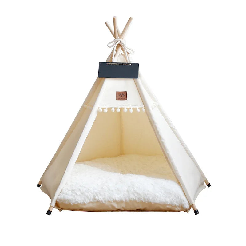 Portable Dog Teepee Tent Indoor,Dog Tent Bed with Thick Cushion,Washable Cat Teepee Tent, Warm Soft ,Indoor Canvas Pet Supplies