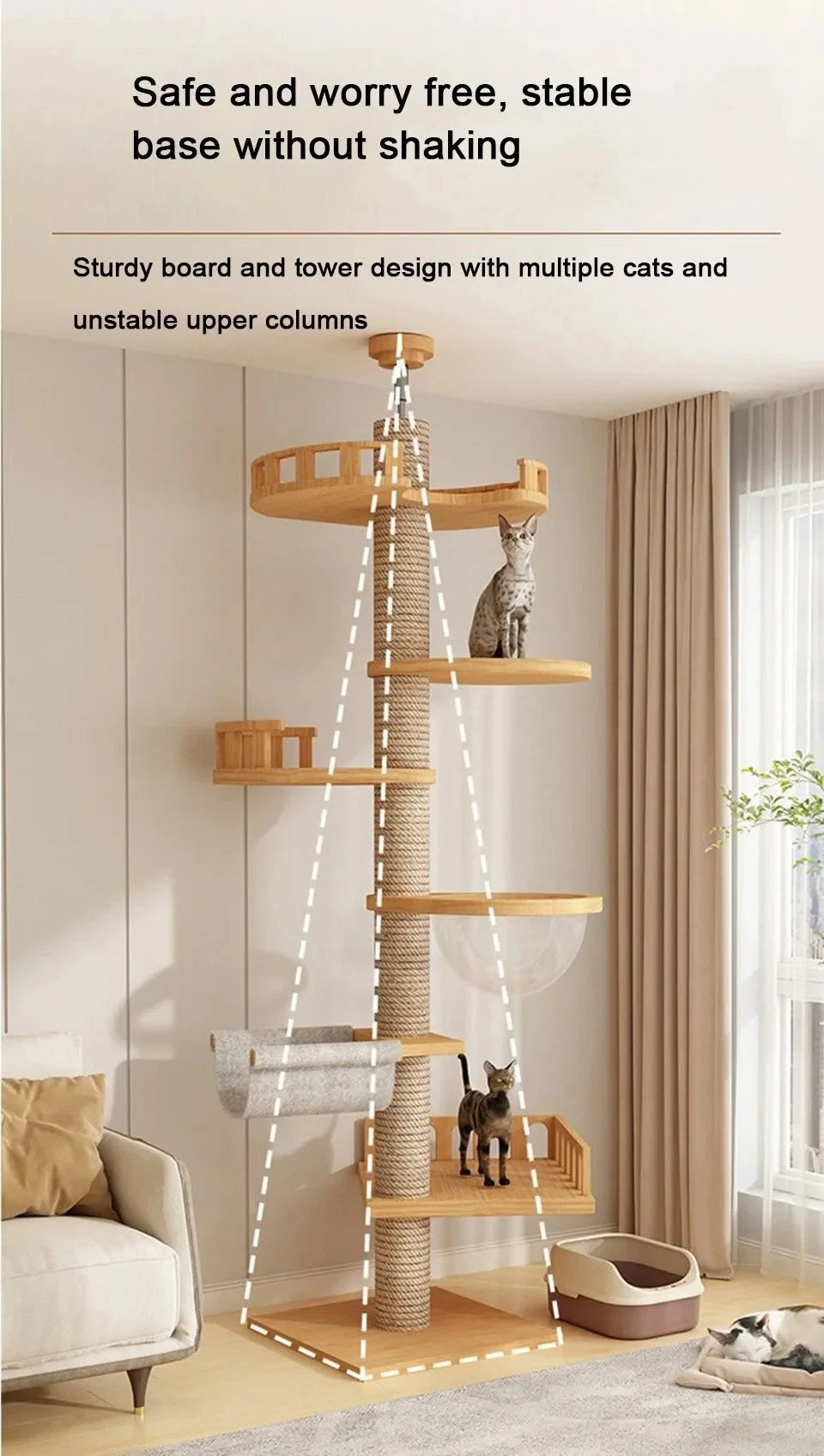 1pc Cat Tree House Cat Tower large Multi-Level Floor To Ceiling Adjustable Climbing Toy Tree House Wooden Cat Toys Pet Products