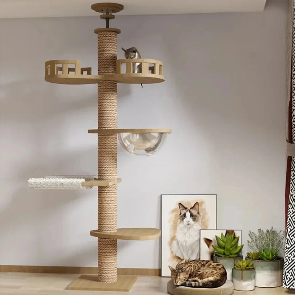 1pc Cat Tree House Cat Tower large Multi-Level Floor To Ceiling Adjustable Climbing Toy Tree House Wooden Cat Toys Pet Products