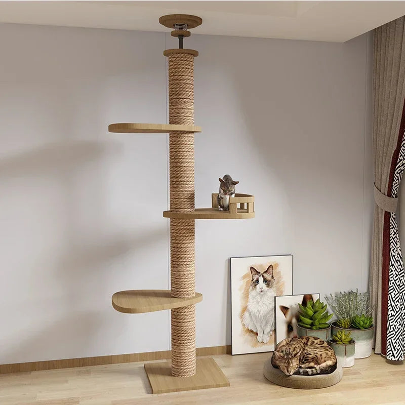 1pc Cat Tree House Cat Tower large Multi-Level Floor To Ceiling Adjustable Climbing Toy Tree House Wooden Cat Toys Pet Products