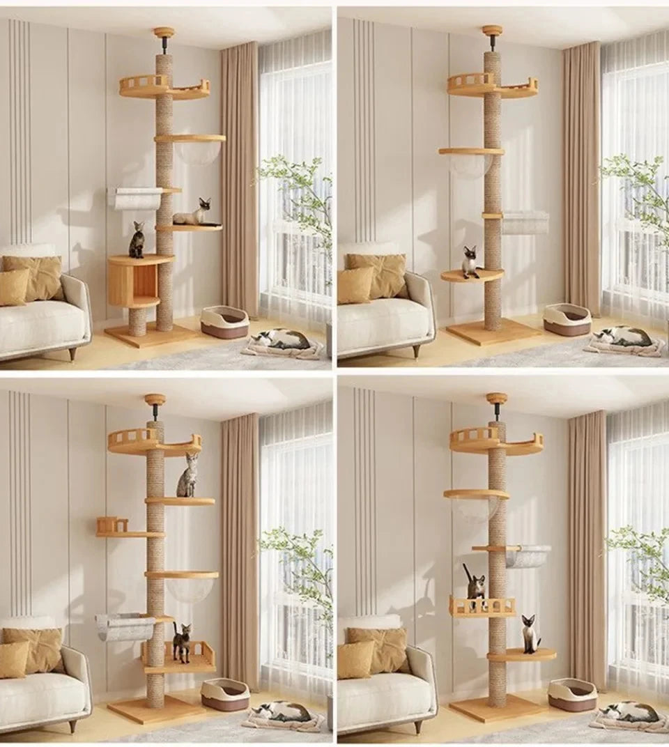 1pc Cat Tree House Cat Tower large Multi-Level Floor To Ceiling Adjustable Climbing Toy Tree House Wooden Cat Toys Pet Products