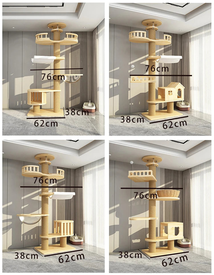 YXT Cats Tree Floor Solid Wooden Cat Tree House Climbing Pets Furniture Adjustable Kitten Trees Tower Multilayer Cat Climbing Fr
