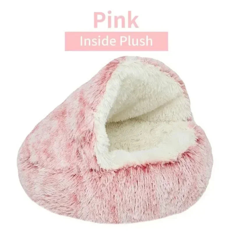 Cat Beds Simple Comfort Warm Puppy Sleeping Nest 2 in 1 Warms Long Soft Plush Round Cats Cushion Semi Enclosed Pet Sleep Bags