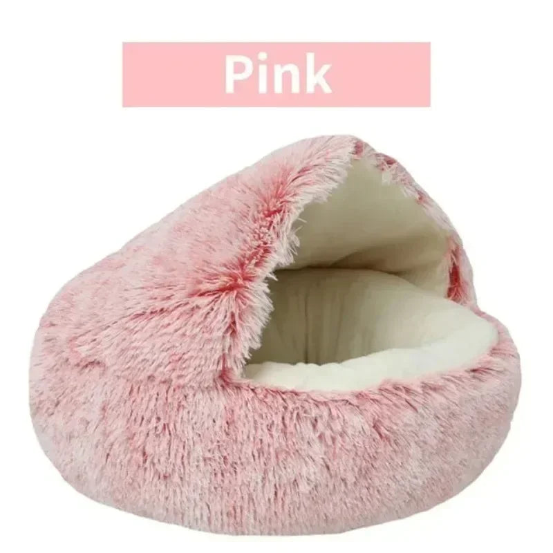 Cat Beds Simple Comfort Warm Puppy Sleeping Nest 2 in 1 Warms Long Soft Plush Round Cats Cushion Semi Enclosed Pet Sleep Bags