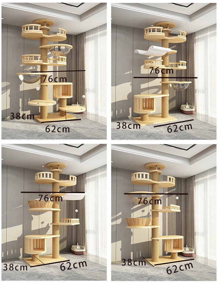 YXT Cats Tree Floor Solid Wooden Cat Tree House Climbing Pets Furniture Adjustable Kitten Trees Tower Multilayer Cat Climbing Fr