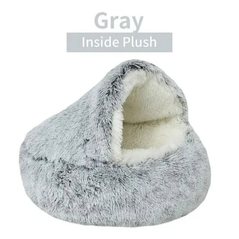 Cat Beds Simple Comfort Warm Puppy Sleeping Nest 2 in 1 Warms Long Soft Plush Round Cats Cushion Semi Enclosed Pet Sleep Bags
