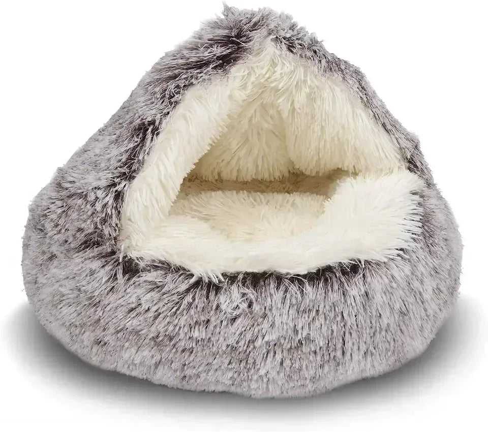 Cat Beds Simple Comfort Warm Puppy Sleeping Nest 2 in 1 Warms Long Soft Plush Round Cats Cushion Semi Enclosed Pet Sleep Bags