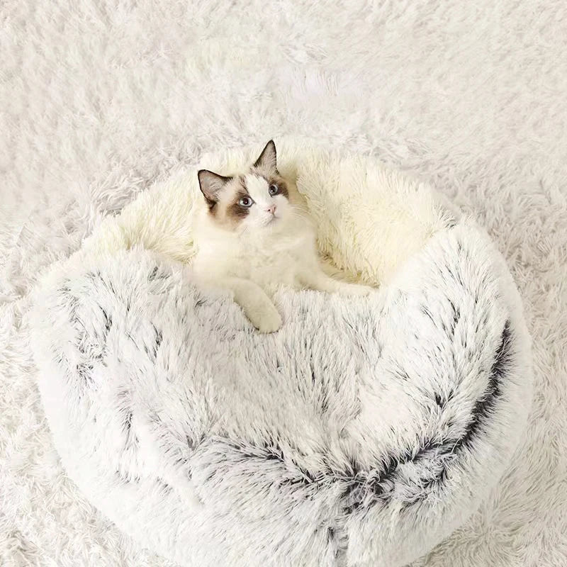 Round Cat Cushion Semi Enclosed Pet Sleep Bags Long Soft Plush 2 in 1 Warms Cats Beds Simple Comfort Warm Puppy Sleeping Nest