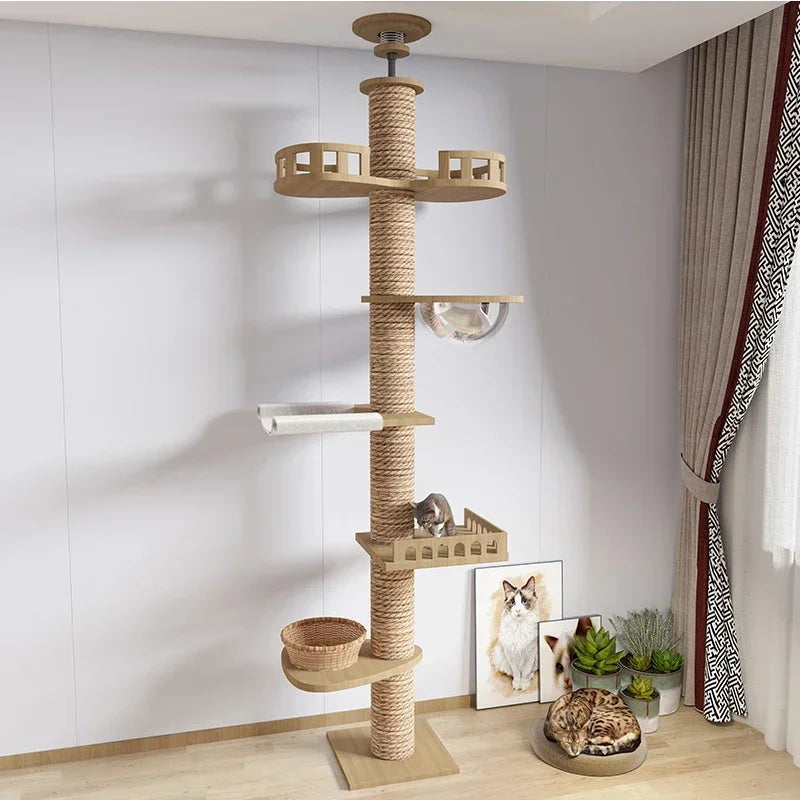 1pc Cat Tree House Cat Tower large Multi-Level Floor To Ceiling Adjustable Climbing Toy Tree House Wooden Cat Toys Pet Products