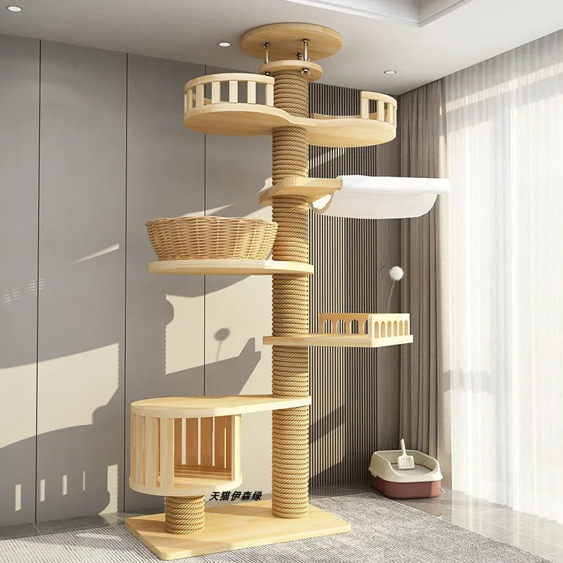 YXT Cats Tree Floor Solid Wooden Cat Tree House Climbing Pets Furniture Adjustable Kitten Trees Tower Multilayer Cat Climbing Fr