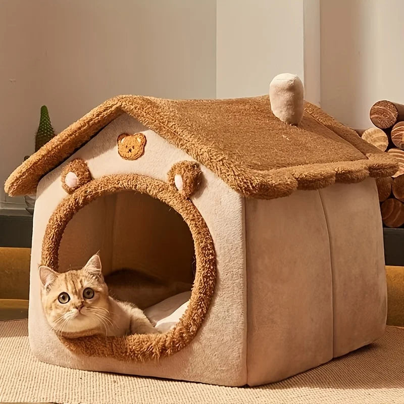 Cozy Cat Cottage - Soft, Warm, Removable, Comfortable Polyester Pet Bed House for Cats and Small Dogs - Perfect Winter Nest