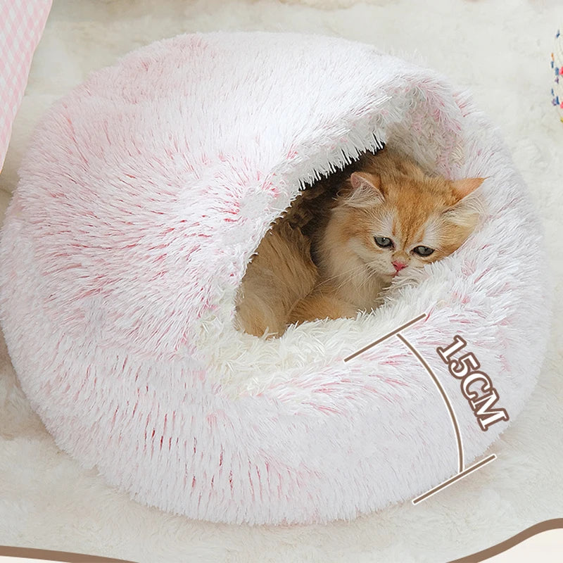 Round Cat Cushion Semi Enclosed Pet Sleep Bags Long Soft Plush 2 in 1 Warms Cats Beds Simple Comfort Warm Puppy Sleeping Nest