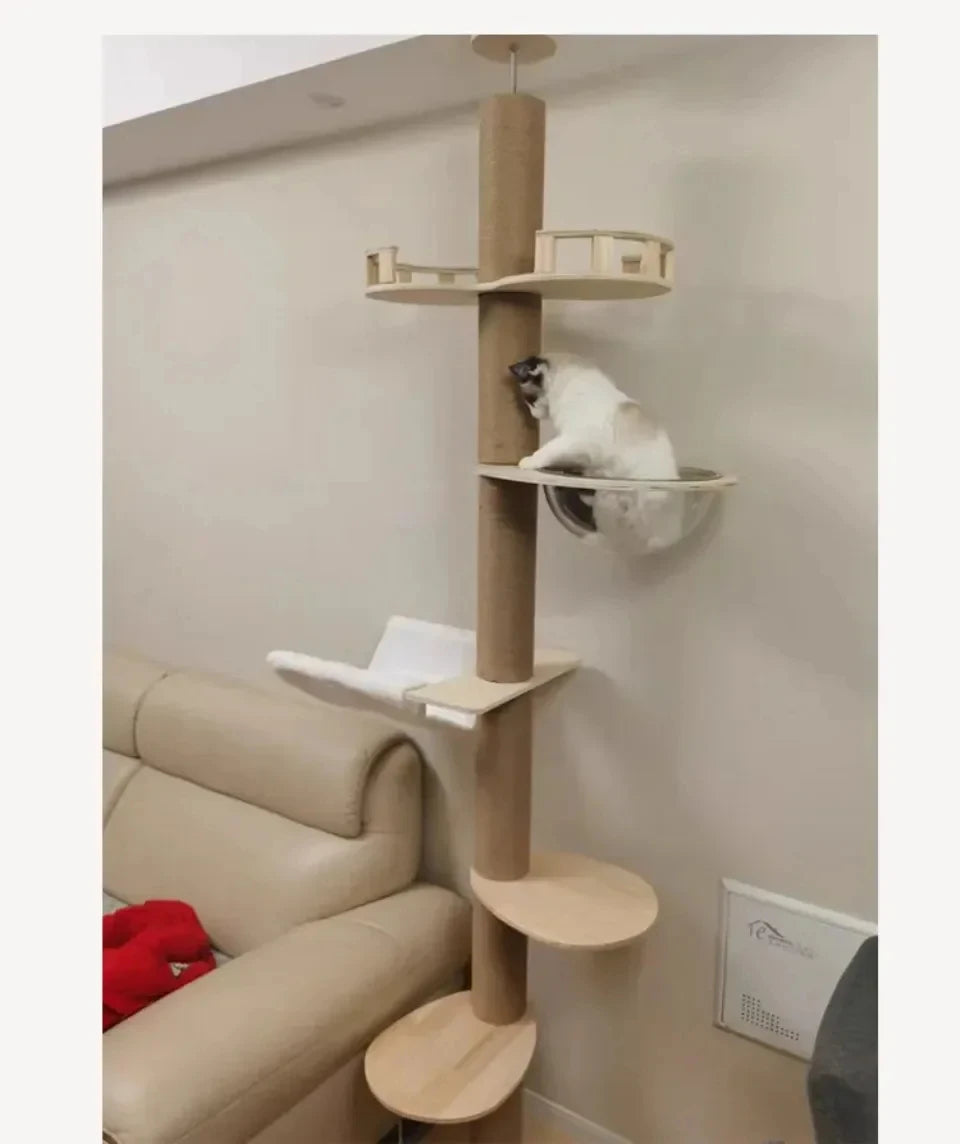 1pc Cat Tree House Cat Tower large Multi-Level Floor To Ceiling Adjustable Climbing Toy Tree House Wooden Cat Toys Pet Products