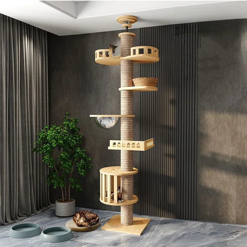 1pc Cat Tree House Cat Tower large Multi-Level Floor To Ceiling Adjustable Climbing Toy Tree House Wooden Cat Toys Pet Products
