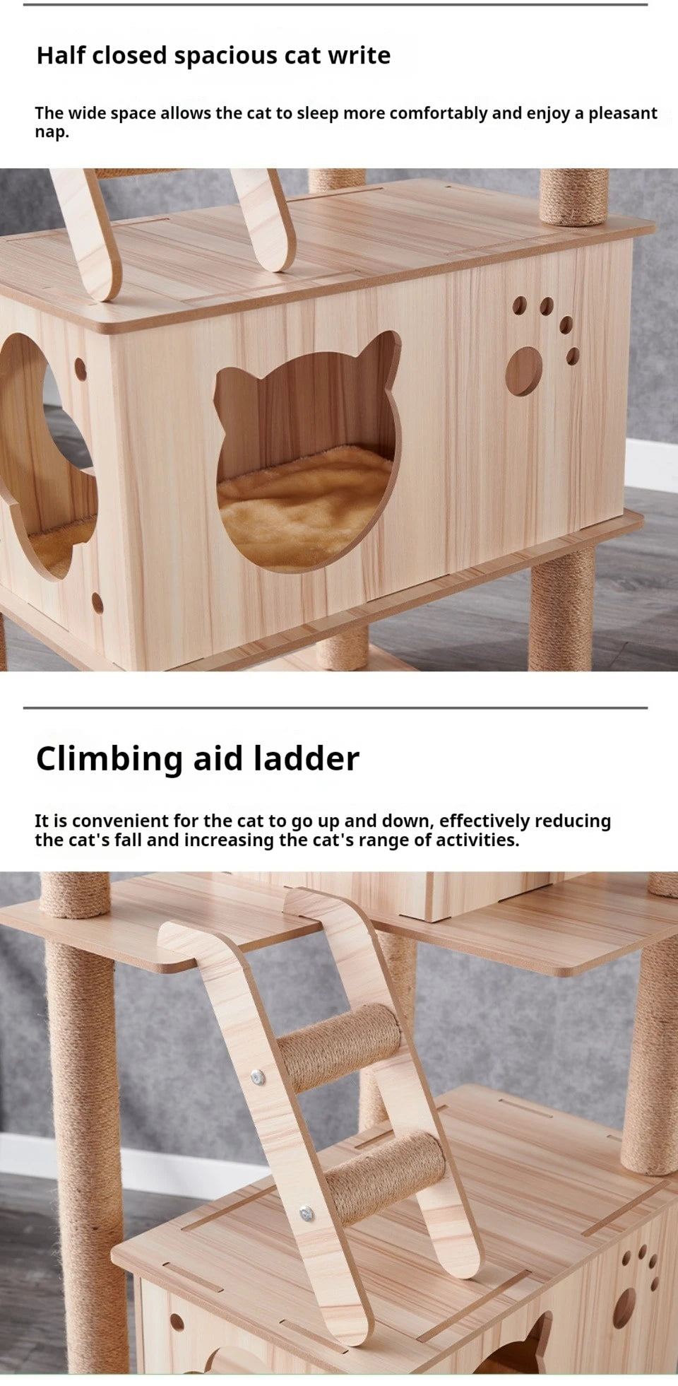 Multi-Layer Cat Climbing Frame Tower Wooden House Grinding Paws Cat Tree Sisal Rope With Scratching Board For Pet Furniture