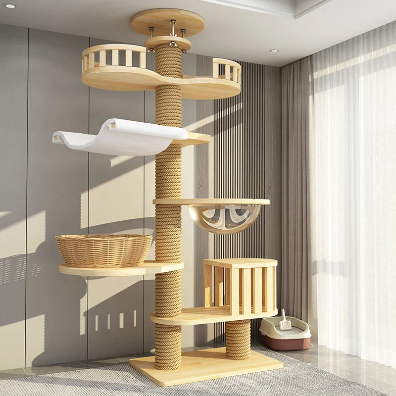 YXT Cats Tree Floor Solid Wooden Cat Tree House Climbing Pets Furniture Adjustable Kitten Trees Tower Multilayer Cat Climbing Fr