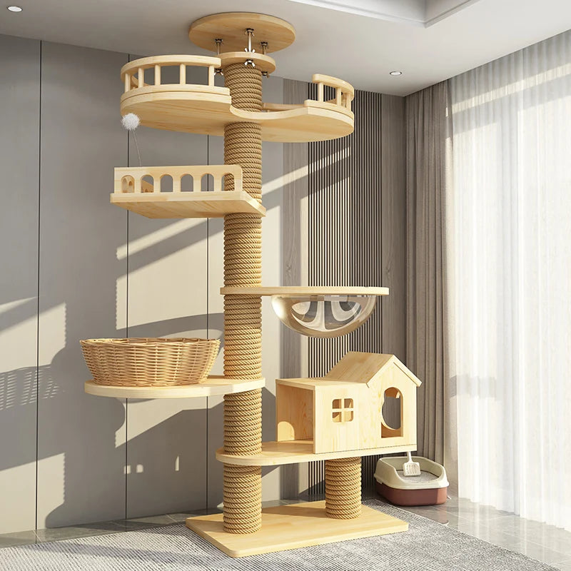 YXT Cats Tree Floor Solid Wooden Cat Tree House Climbing Pets Furniture Adjustable Kitten Trees Tower Multilayer Cat Climbing Fr
