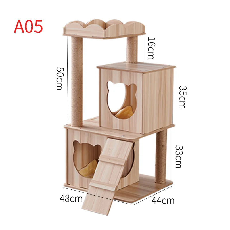 Multi-Layer Cat Climbing Frame Tower Wooden House Grinding Paws Cat Tree Sisal Rope With Scratching Board For Pet Furniture