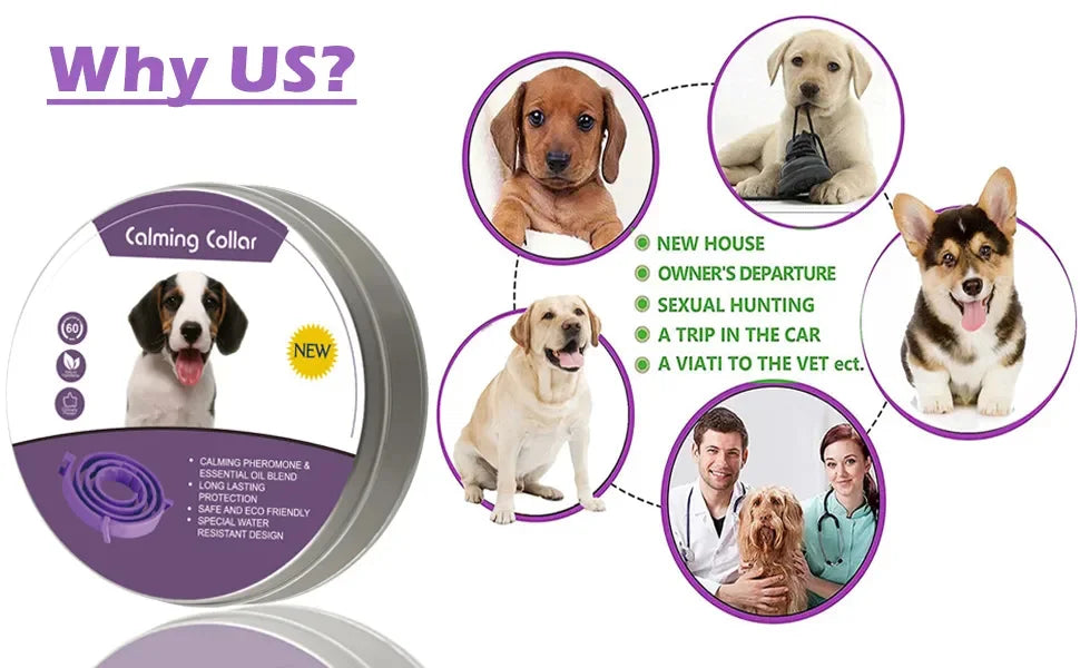 Calming Collar for Dog and Cat Relieve Reduce Anxiety or Stress Pheromones Formula Adjustable Waterproof Pet Lasting Calm Collar