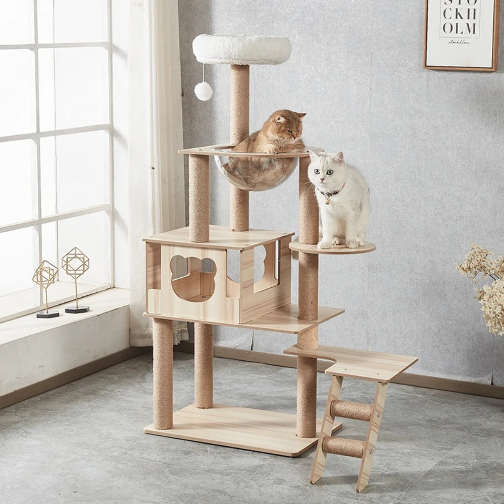 Multi-Layer Cat Climbing Frame Tower Wooden House Grinding Paws Cat Tree Sisal Rope With Scratching Board For Pet Furniture