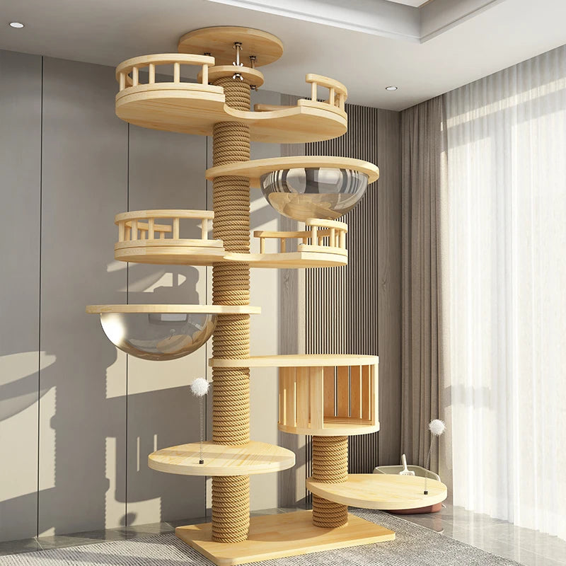 YXT Cats Tree Floor Solid Wooden Cat Tree House Climbing Pets Furniture Adjustable Kitten Trees Tower Multilayer Cat Climbing Fr