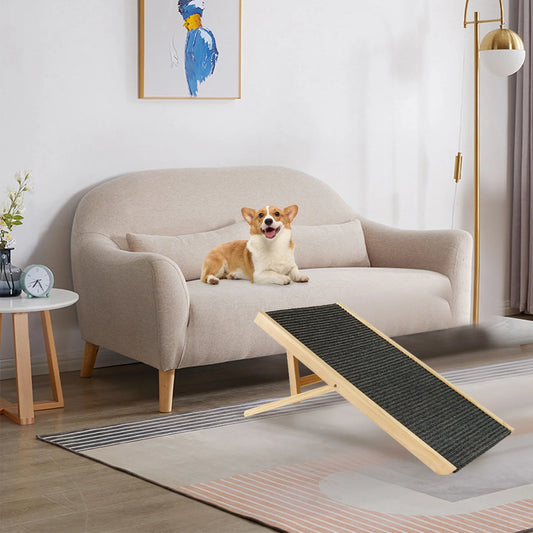 Pet Cat Ladder Wood Dog Ramp Height Adjustable Slip Resistance Foldable Pet Climbing Ladder for Sofa Bed Car Pet Climbing Ladder
