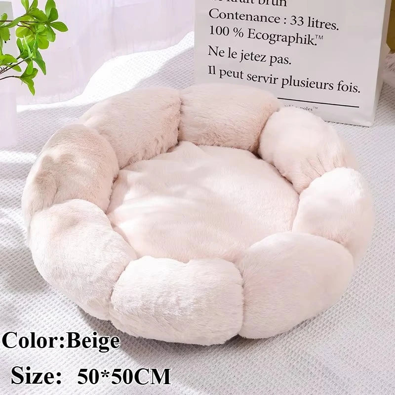 50CM Round Pet Bed Animal Sleep Sofa Plush Dog Basket Super Soft Cat Bed Round Cushion Flower Shape Large Dog Bed for Cats