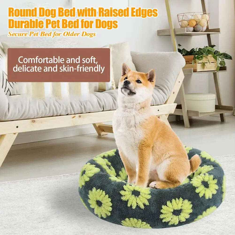 Round Dog Bed with Raised Edges Plush Round Donut Cat Nest with Anti-slip Bottom Cozy Pet Bed for Small Dogs for Warmth for Cats