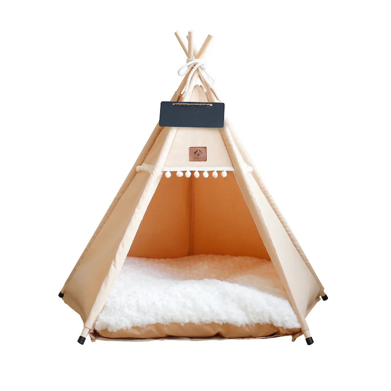 Portable Dog Teepee Tent Indoor,Dog Tent Bed with Thick Cushion,Washable Cat Teepee Tent, Warm Soft ,Indoor Canvas Pet Supplies