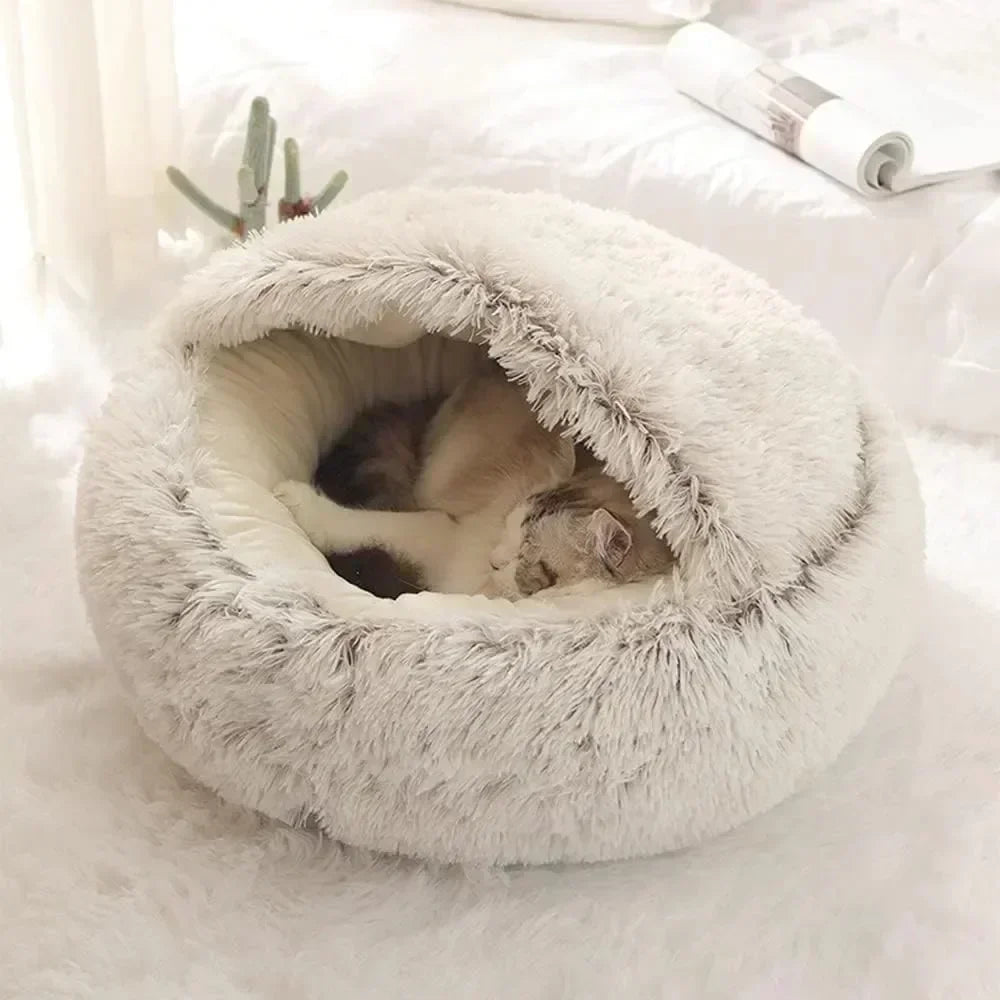 Cat Beds Simple Comfort Warm Puppy Sleeping Nest 2 in 1 Warms Long Soft Plush Round Cats Cushion Semi Enclosed Pet Sleep Bags