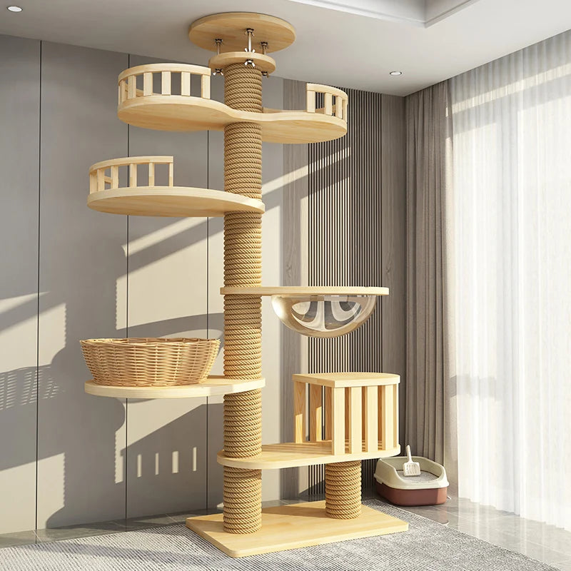 YXT Cats Tree Floor Solid Wooden Cat Tree House Climbing Pets Furniture Adjustable Kitten Trees Tower Multilayer Cat Climbing Fr