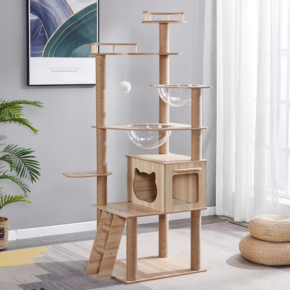 Multi-Layer Cat Climbing Frame Tower Wooden House Grinding Paws Cat Tree Sisal Rope With Scratching Board For Pet Furniture