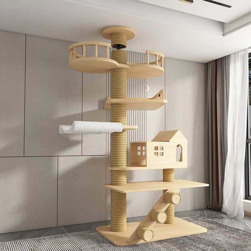 YXT Cats Tree Floor Solid Wooden Cat Tree House Climbing Pets Furniture Adjustable Kitten Trees Tower Multilayer Cat Climbing Fr