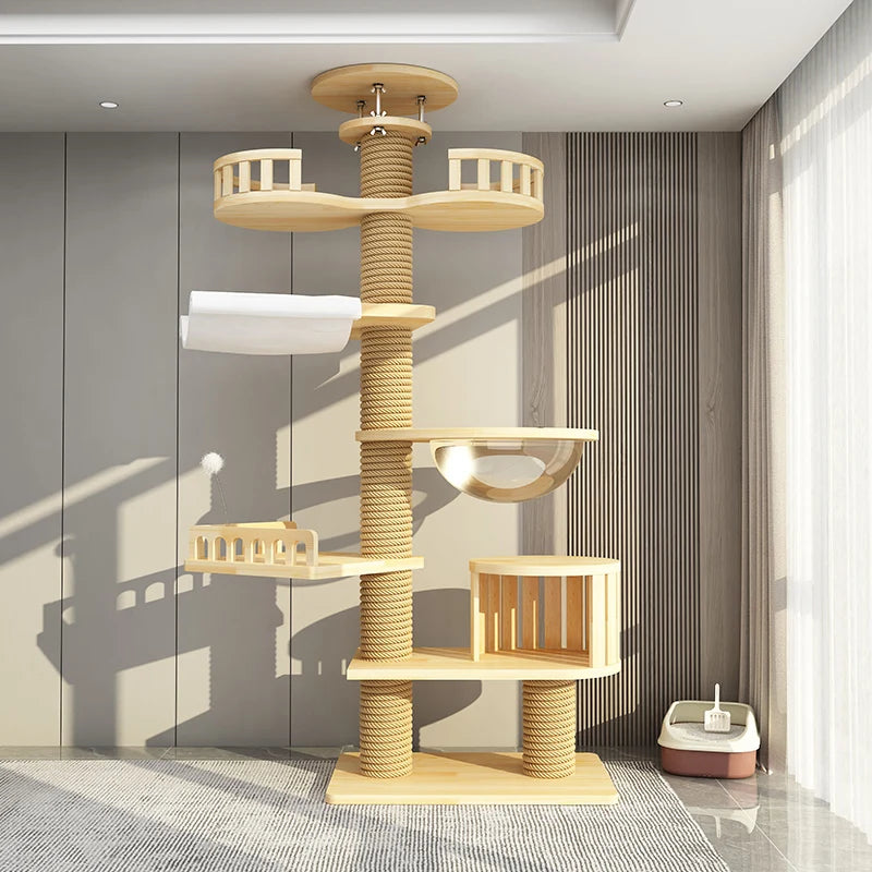 YXT Cats Tree Floor Solid Wooden Cat Tree House Climbing Pets Furniture Adjustable Kitten Trees Tower Multilayer Cat Climbing Fr