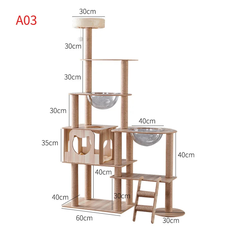 Multi-Layer Cat Climbing Frame Tower Wooden House Grinding Paws Cat Tree Sisal Rope With Scratching Board For Pet Furniture