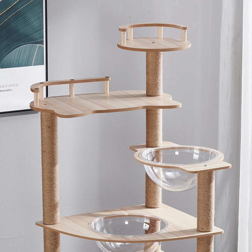 Multi-Layer Cat Climbing Frame Tower Wooden House Grinding Paws Cat Tree Sisal Rope With Scratching Board For Pet Furniture