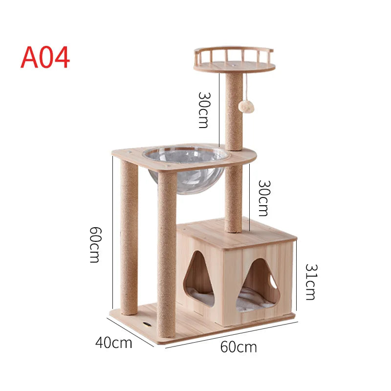 Multi-Layer Cat Climbing Frame Tower Wooden House Grinding Paws Cat Tree Sisal Rope With Scratching Board For Pet Furniture