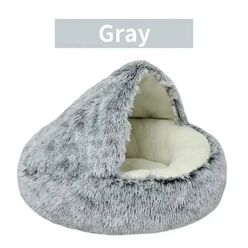 Cat Beds Simple Comfort Warm Puppy Sleeping Nest 2 in 1 Warms Long Soft Plush Round Cats Cushion Semi Enclosed Pet Sleep Bags