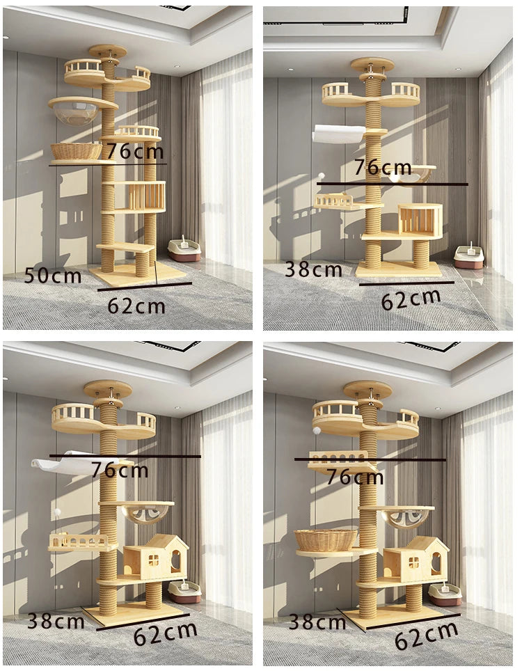 YXT Cats Tree Floor Solid Wooden Cat Tree House Climbing Pets Furniture Adjustable Kitten Trees Tower Multilayer Cat Climbing Fr