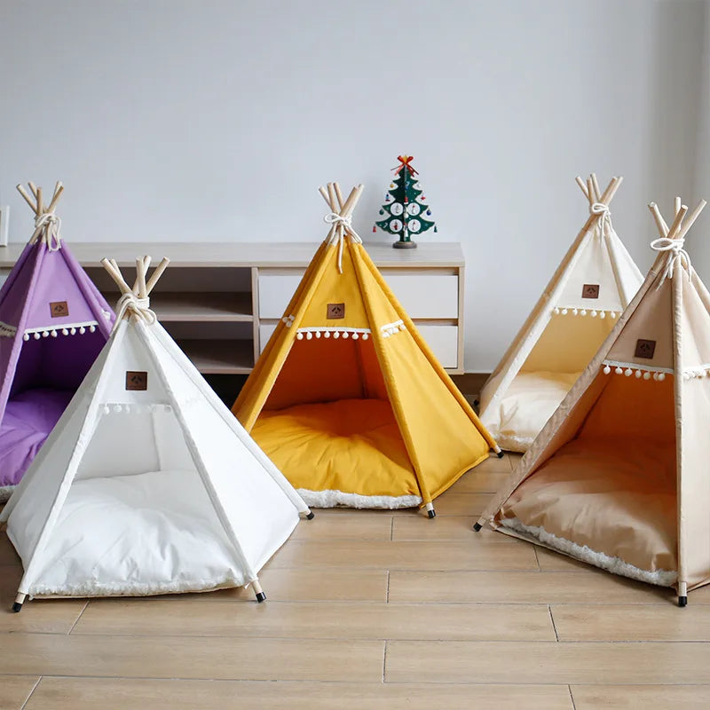 Portable Dog Teepee Tent Indoor,Dog Tent Bed with Thick Cushion,Washable Cat Teepee Tent, Warm Soft ,Indoor Canvas Pet Supplies