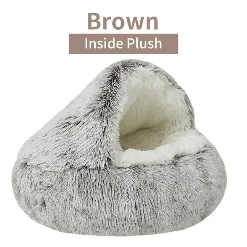 Cat Beds Simple Comfort Warm Puppy Sleeping Nest 2 in 1 Warms Long Soft Plush Round Cats Cushion Semi Enclosed Pet Sleep Bags