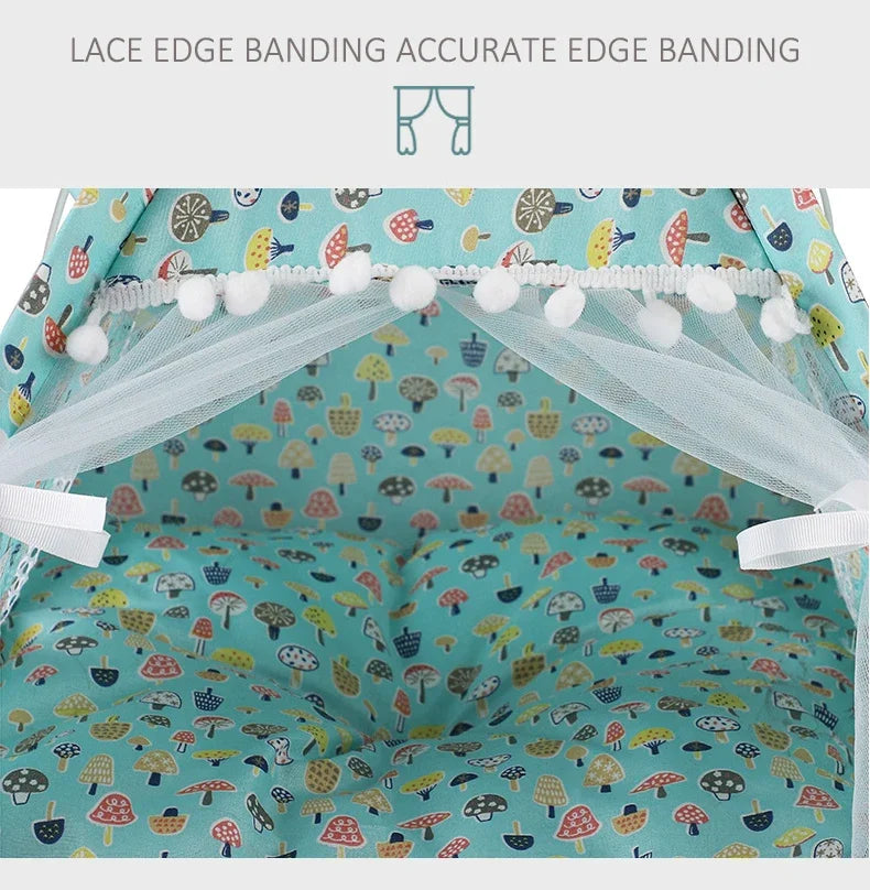 Pet Dog Tent House Floral Print Enclosed Cat Tent Bed Indoor Folding Portable Comfortable Kitten Bed Kennel For Small Pets