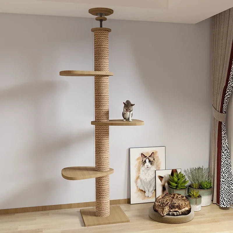1pc Cat Tree House Cat Tower large Multi-Level Floor To Ceiling Adjustable Climbing Toy Tree House Wooden Cat Toys Pet Products
