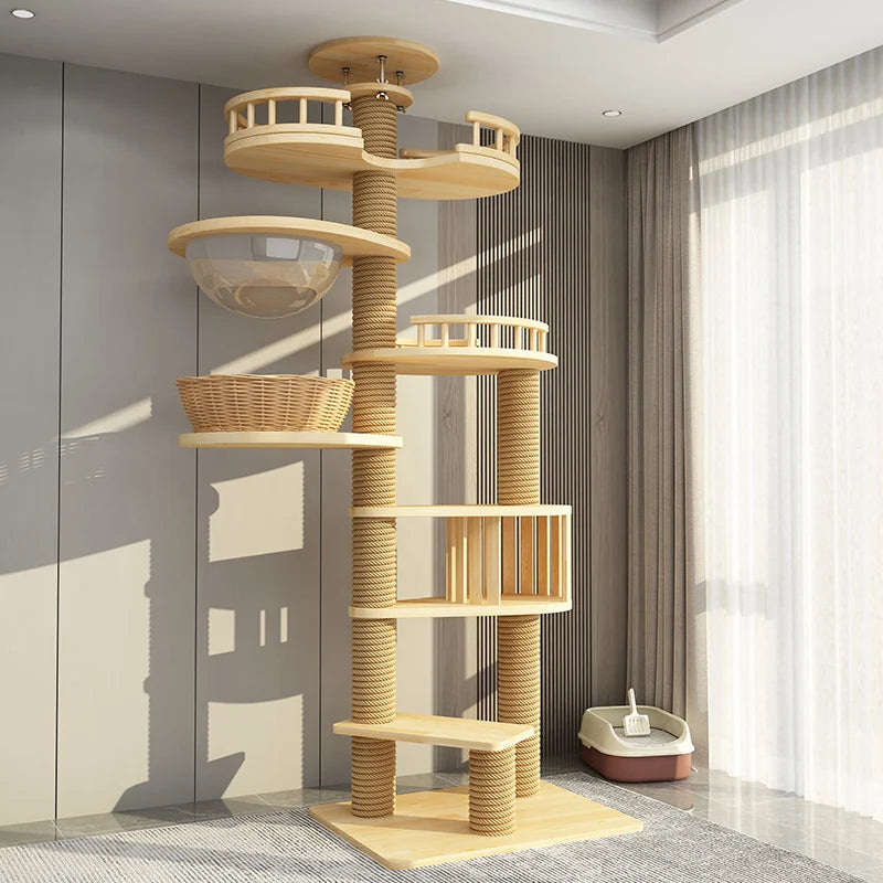 YXT Cats Tree Floor Solid Wooden Cat Tree House Climbing Pets Furniture Adjustable Kitten Trees Tower Multilayer Cat Climbing Fr