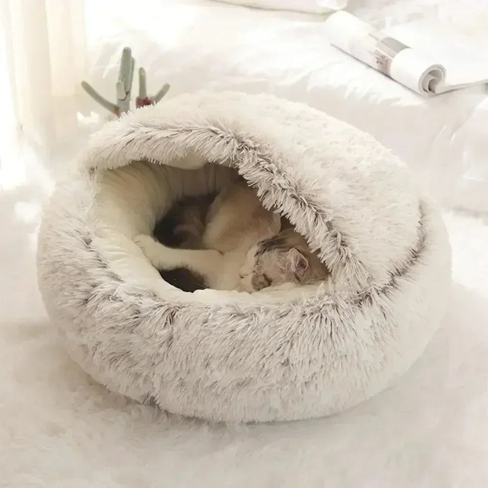 Cat Beds Simple Comfort Warm Puppy Sleeping Nest 2 in 1 Warms Long Soft Plush Round Cats Cushion Semi Enclosed Pet Sleep Bags