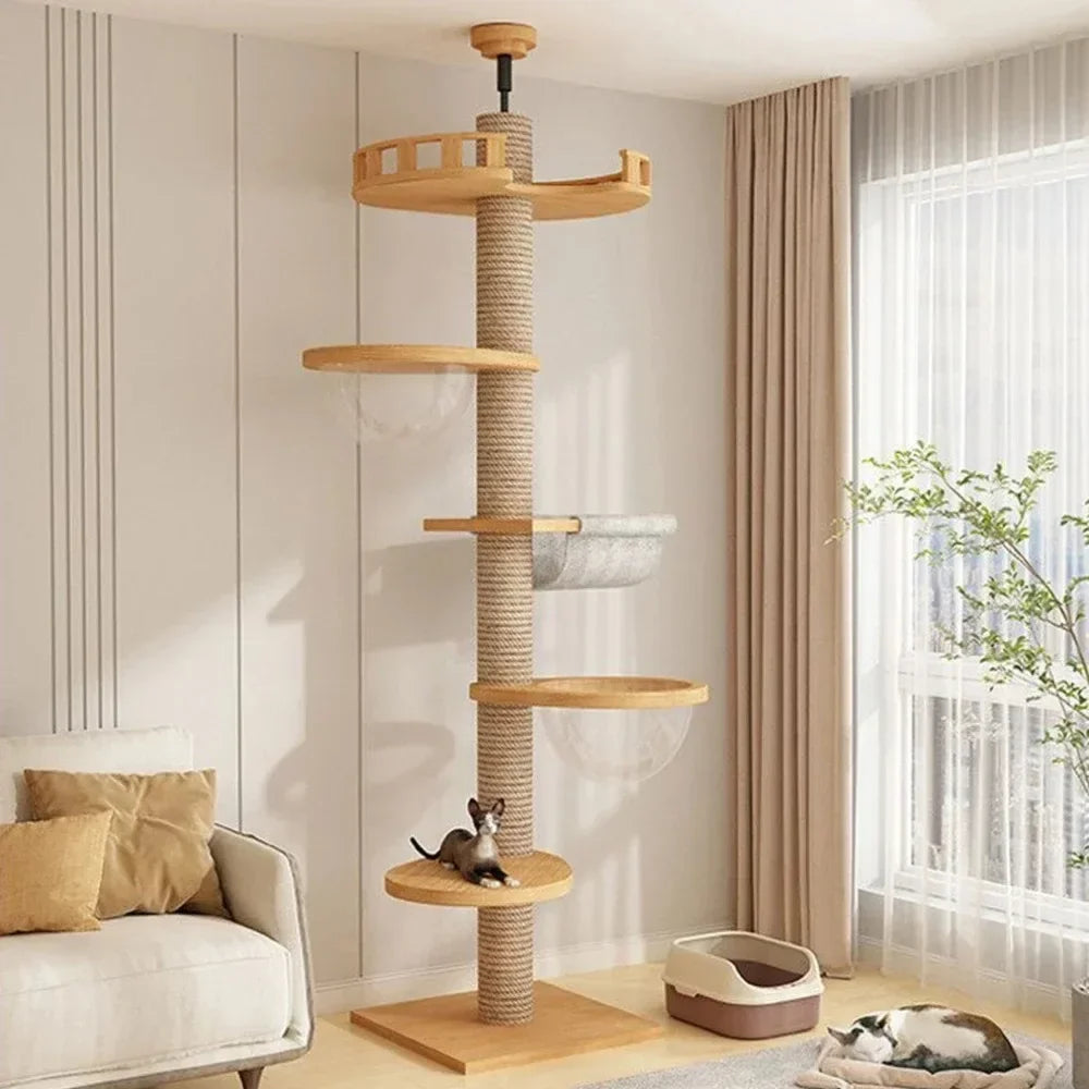 1pc Cat Tree House Cat Tower large Multi-Level Floor To Ceiling Adjustable Climbing Toy Tree House Wooden Cat Toys Pet Products