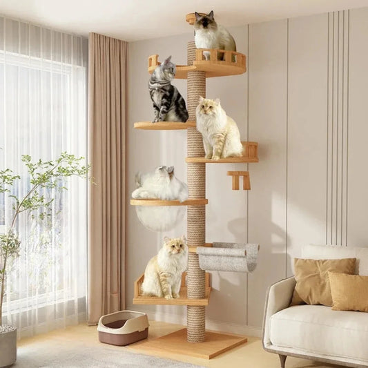 1pc Cat Tree House Cat Tower large Multi-Level Floor To Ceiling Adjustable Climbing Toy Tree House Wooden Cat Toys Pet Products